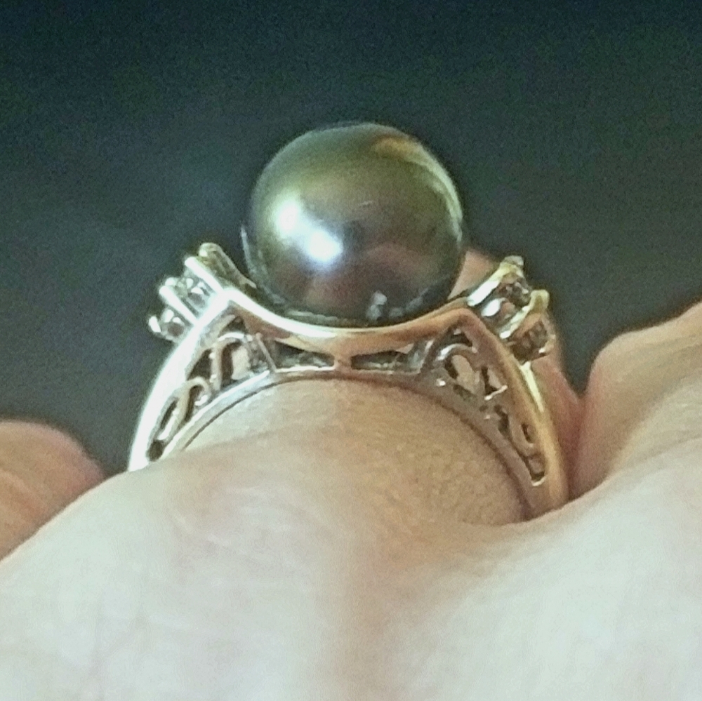 Macy's Tahitian pearl ring with diamond accents